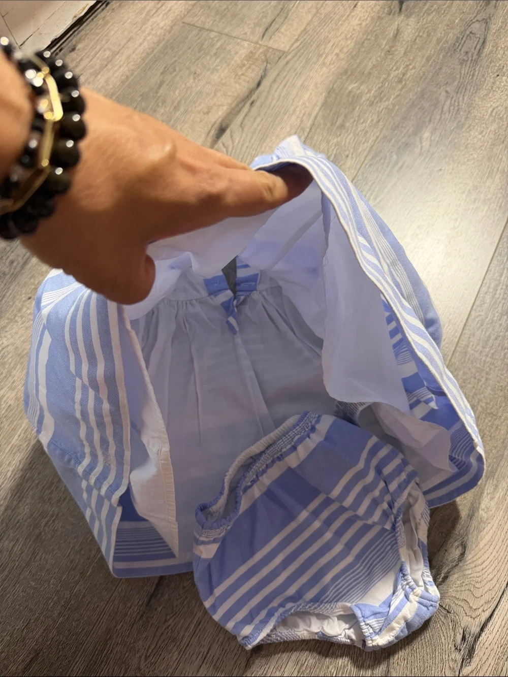 Ralph Lauren Blue and White Striped Flutter-Sleeve Dress
